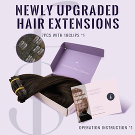 Fshine Extensiones Clip 16 Pulgadas 40 cm 120 g Cabello Natural Marrón Oscuro 7 pcs Clip in Color 2