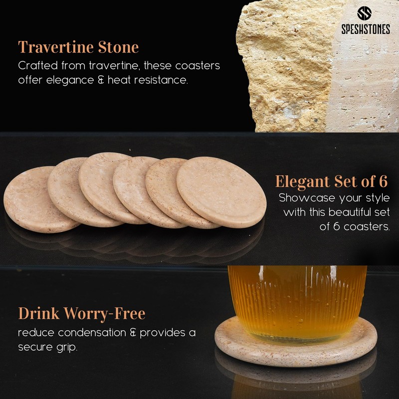 SPESHSTONES Coaster Set of 6 Handmade 3.5 Inch Drink Coasters