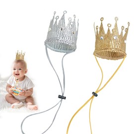 KASELIN Crown Hair Band, Baby Crown, Half Birthday, Headband, Hair Ornament, Size Adjuster, Elastic Band, Commemorative Photos, Commemorative Photography, Gold & Silver (Set of 2 (Style 1)