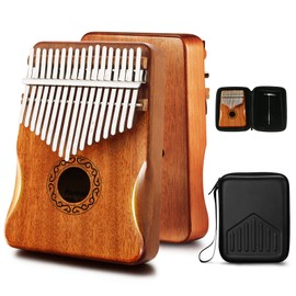 MIFOGE Kalimba Thumb Piano 17 Keys with Mahogany Wood,Mbira,Finger Piano Builts-in Waterproof Protective Box, Easy to Learn Portable Musical Instrument,Gift for Beginners (Mahogany)