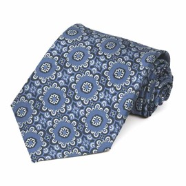 tiemart Multicolor Pattern Design Neckties Standard Width and Length (French Blue Emma Floral)