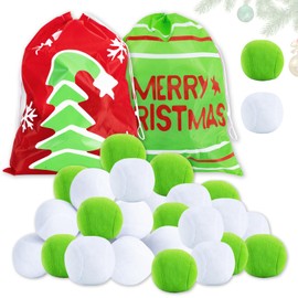 24 Pack Christmas Snow Ball Set Fight Fun 2.8 Inches Plush Snowmen Balls Artificial Fake Ball with 2 Snowflake Bags for Christmas Winter Game Indoor Outdoor