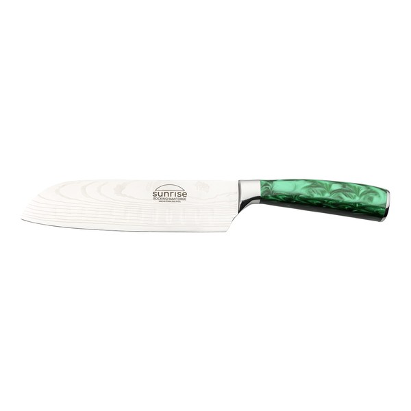 Rockingham Forge Sunrise Collection Emerald Emerald 7 Inch Santoku Knife with High-Quality X40Cr13 Stainless Steel Blade and Resin Handle, Japanese Knife, Green