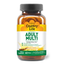 Country Life Adult Chewable Multivitamin with Coenzyme B-Vitamins, Antioxidants, Minerals, Pineapple-Orange Flavor - Supports Energy Metabolism and Immune Health, Gluten Free - 60 Wafers