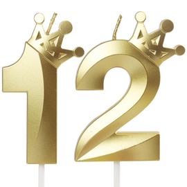 Crown Birthday Candle 12 Gold, 12 Candles for Birthday Cakes,Number 12 Crown Candle,12th Birthday Candles Sparkle Decoration for Birthday Party Wedding Anniversary Celebration Supplies