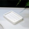 Matte Ceramic Soap Dish with Raised Ridges, Rectangular Soap Holder