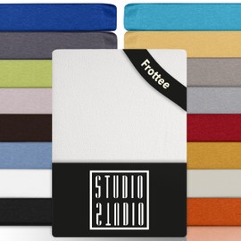 STUDIO Basic Frottee Spannbettlaken 180x200cm, Baumwolle kuschelig und weich, Oeko-TEX 100, Markenqualität, Bettlaken Spannbetttuch 180x200 für alle gängigen Matratzen bis 25cm Höhe - Weiß