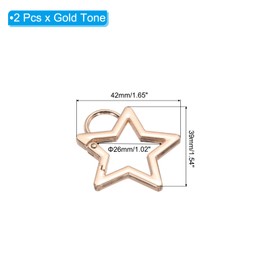 PATIKIL 42mm Star Shaped Spring Snap Keychain Clip, 2 Pack Metal Trigger Keychain Hook Clip Key Holder with Key Chain Rings for Purses Wallet Handbag, Gold Tone