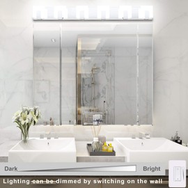 Aipsun 6 Lights Dimmable Modern LED Bathroom Vanity Light Acrylic Stainless Steel Chrome Up and Down Bathroom Wall Light Over Mirror(White Light 6000K)