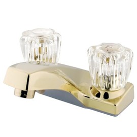 Kingston Brass KB102LP Twin Acrylic Handle Center Set Faucet without Pop-Up, 3-3/8", Polished Brass