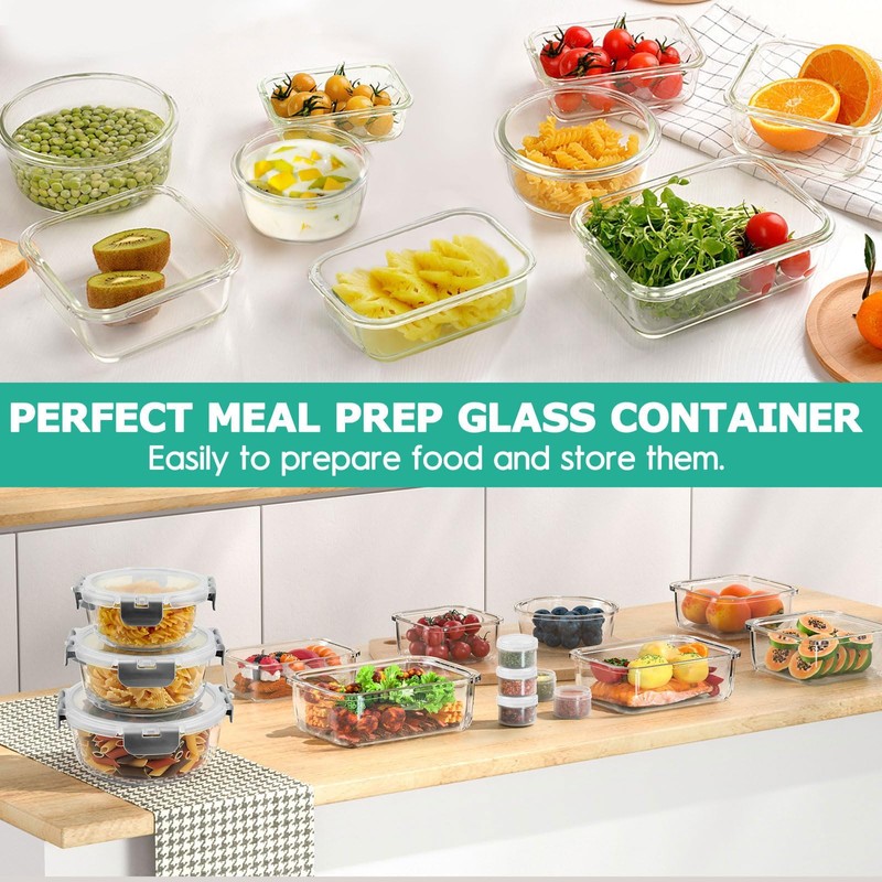 34pcs Glass Food Storage Containers with Lids Set, Airtight Glass