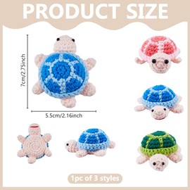 BEUNITONE 3 Sets Crochet Turtle Keychains,3 Colors Cute Crocheting Sea Turtle Keychain, DIY Crochet Key Chain Supplies for Handbag Decorations Birthday Gifts,Blue Pink Green