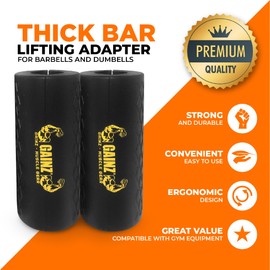 Gainz - Thick Grip Adapters - Black and Gold, Long(4.75in) - Dumbell/Barbell Weight Lifting - Grow Bigger Biceps