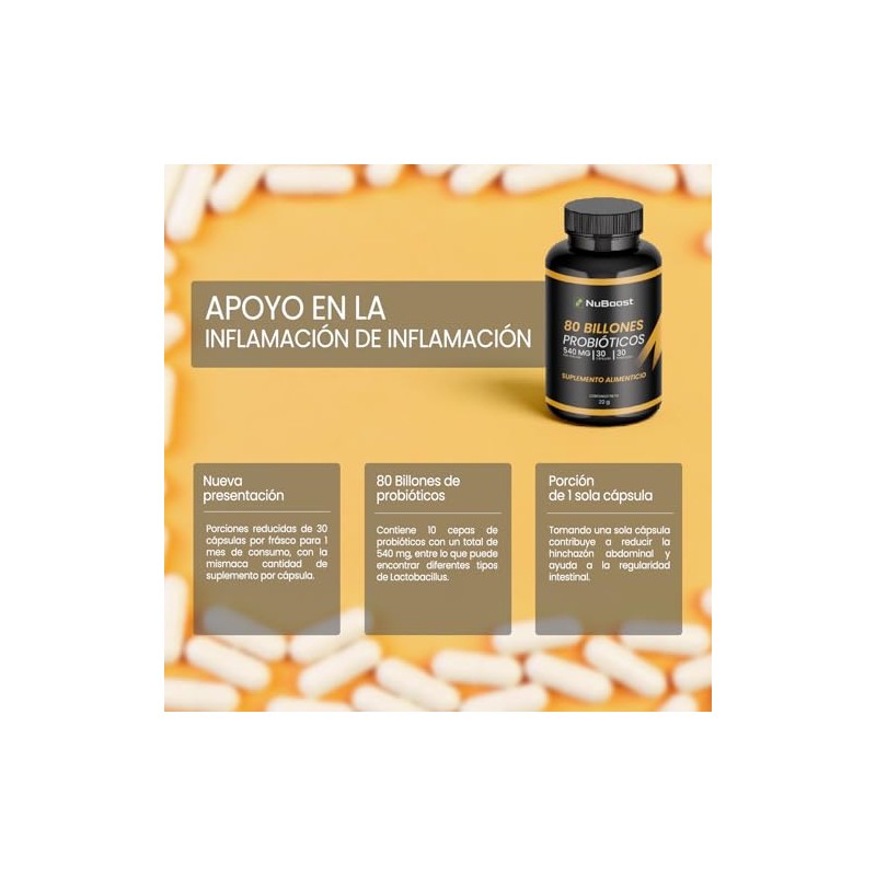 NUBOOST Probioticos y Prebioticos 80 Billones – Suplemento Alimenticio con