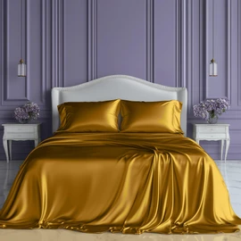 SLEEP SANCTUARY Satin Sheets Full Size – 4 Piece Luxury Silky Bed Set, Softer Than Silk, 15" Deep Pocket, Cooling & Wrinkle-Free, Moisture-Wicking & Breathable for Hair & Skin (Gold)