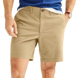 PLEPAN Mens 5 inch Casual Cotton Elastic Waistband Classic Chino Shorts Lightweight Summer Beach Shorts Khaki Large