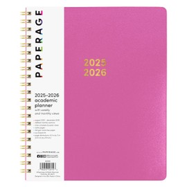 PAPERAGE 17 Month Academic Planner 2025-2026, Weekly & Monthly Spreads, August 2025 - December 2026, Large (8.5 in x 11 in), Raspberry