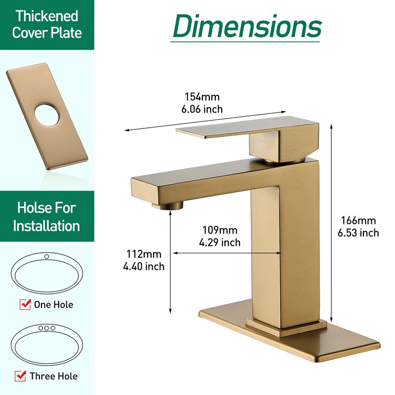 VOTON Brushed Gold Bathroom Faucet, Modern Bathroom Faucet 1 Hole,