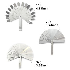 2 Pack Feeler Gauge with 32/26 Blades and 1 Pack Offset Feeler Gauge with 16 Blades - Stainless Steel Feeler Gauge Dual Marked Metric and Imperial Gap Measuring Tool for Automotive Repair