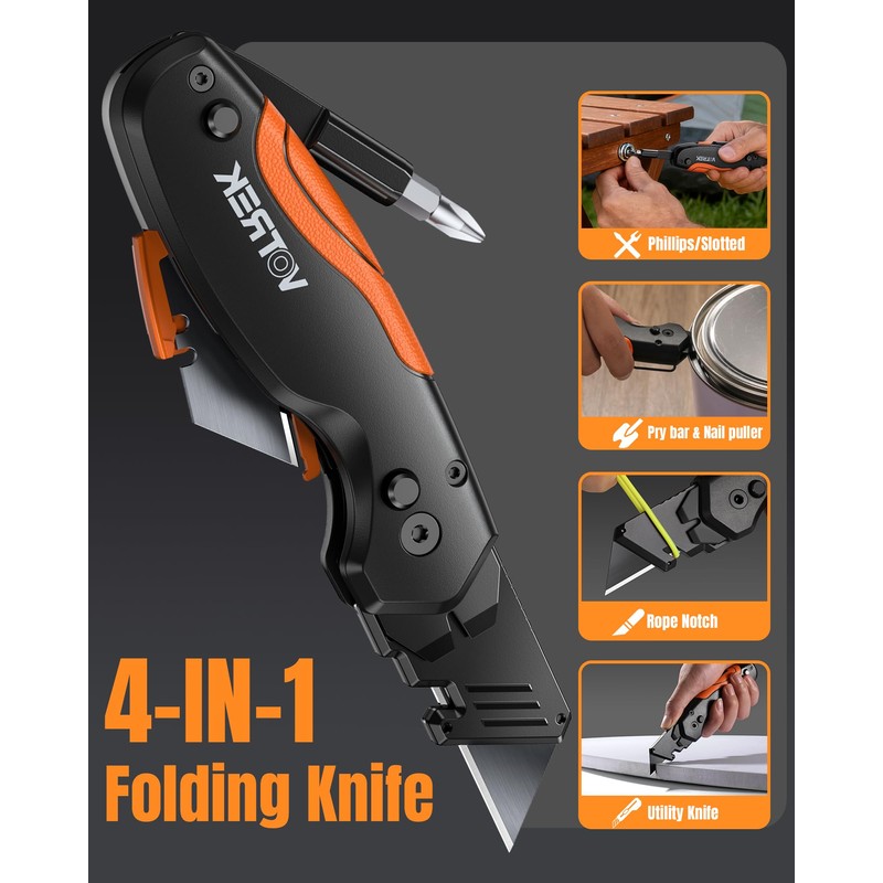 VOTREK 【4-in-1】 Multitool Folding Utility Knife Box Cutter, Navajas para