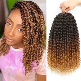 Passion Twist Hair 12 Inch 8 Packs Water Wave Crochet Hair Curly Braiding Hair For Butterfly Locs Long Bohe Crochet Braids (12 Inch (Pack of 8), 1B/30/27)