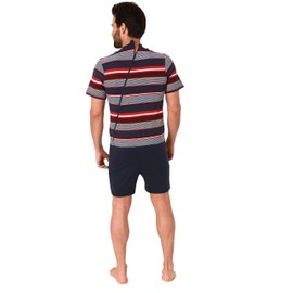 Normann Care 181 171 90 504 Men's Short Sleeve Care Overalls with Zip on Back and Leg, Red/Navy, L