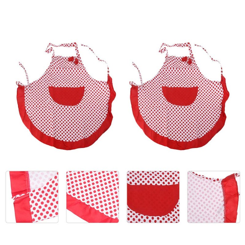 2pcs Retro Kitchen Aprons Dotted Cooking Salon Apron Bowknot Chef