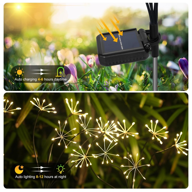 Solar Garden Lights 2 Pack Twinkling Solar Firework Lights with
