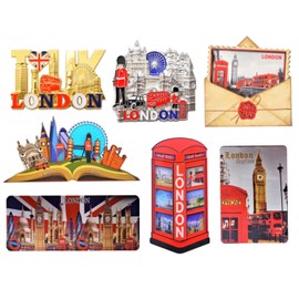 Set of 8 UK London Famous Icons Design Metal & Resin Mix Fridge Magnets (Shoponica)