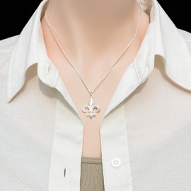 925 Sterling Silver Fleur-de-lis Pendant Necklace for Women - Birthday Anniversary Necklace Gift for Wife Mom Grandmother Best Friend (18 inches + 2-inch extender)