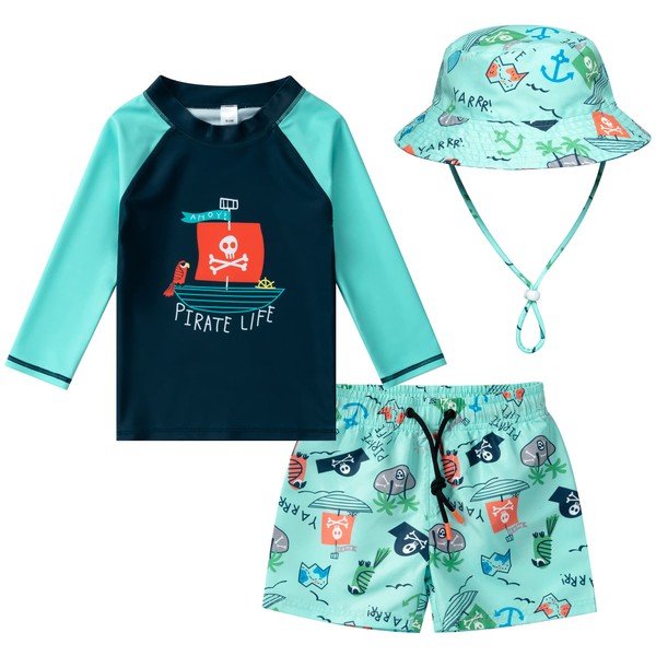 Tunoluker Toddler and Baby Boys' 3-Piece Swimsuit Trunk, Long Sleeve