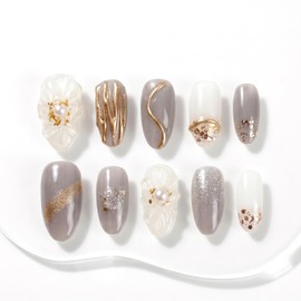 Sun&Beam Nails Handmade Press-On Nails Medium Oval Taupe (#014 M)