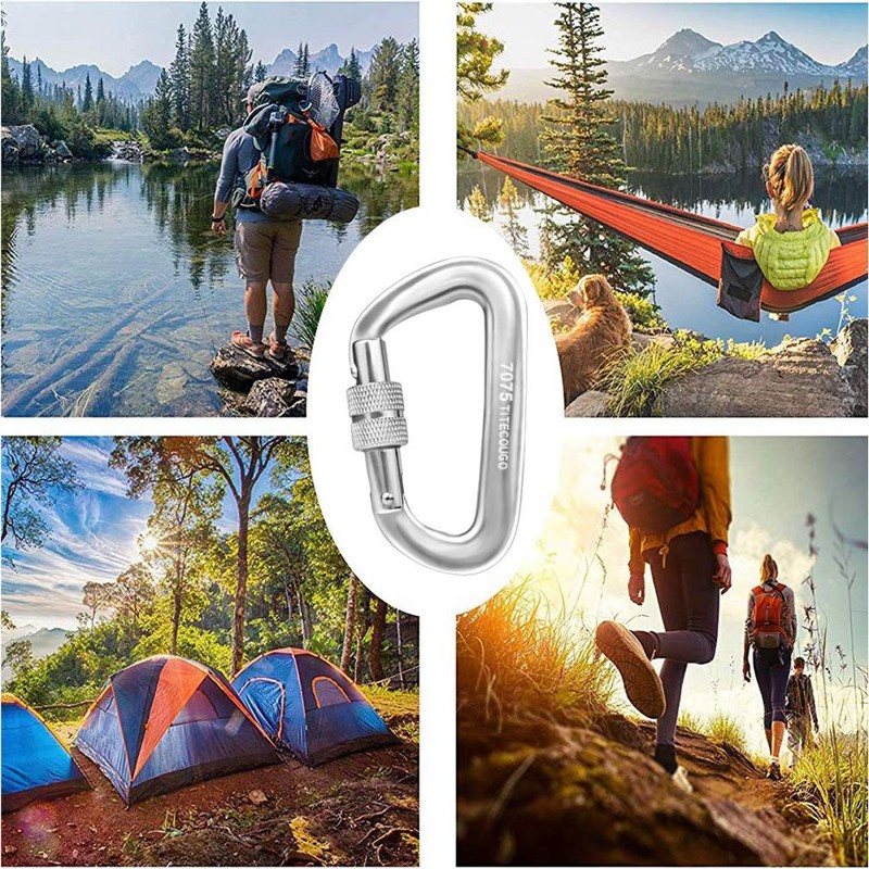 TITECOUGO Screw-Lock Carabiner, Load Capacity 2,697.7 lbf, Aluminum Alloy, D-Ring,