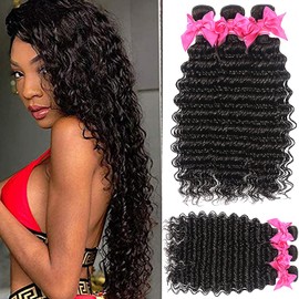 Miss GAGA 9A Brazilian Virgin Hair Deep Wave 4 Bundles 100% Unprocessed Natural Color Can Be Dyed and Bleached (22 24 26 28)