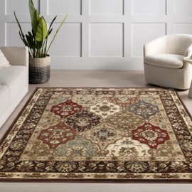 Superior Indoor Area Rug, Traditional Floral Classic Floor Decor for Bedroom, Entryway, Hallway, Office, Living/Dining, Plush Carpet Cover, Palmyra Collection, 8' x 8' Square, Chocolate