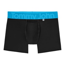Tommy John Men’s Underwear, 360 Sport Trunks Hammock Pouch, Short 4" Inseam, Moisture Wicking Underwear, Soft Breathable Waistband Boxer Briefs Quick Dry, Black w/Atomic Blue Waistband, X-Large