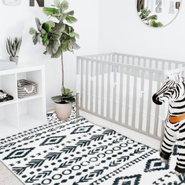 Lahome Boho Moroccan Area Rugs 5x7, Ultra-Thin Soft Washable Rugs for Entryway Non-Slip Rubber Backing, Non-Shed Farmhouse Geometric Print Large Indoor Carpet for Office Bedroom Playroom