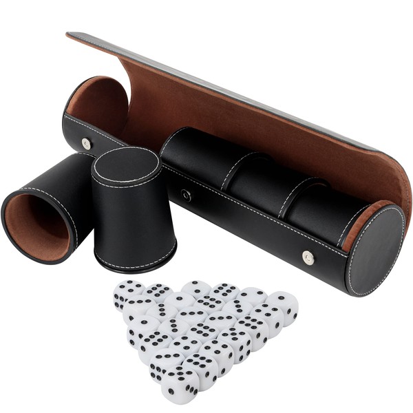 Belle Vous 5 Pack Black Leather Dice Cup Set with