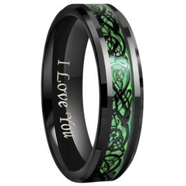 CROWNAL 6mm 8mm Blue/Green Carbon Fiber Black Celtic Dragon Tungsten Carbide Wedding Band Ring Engraved I Love You (8mm,11)