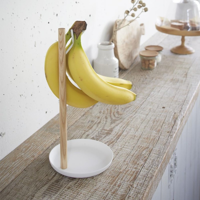 Yamazaki 2411 TOSCA Bananenständer, weiß, Stahl/Holz, Minimalistisches Design