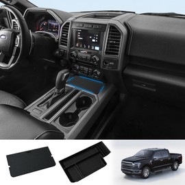 Center Console Compartment Cover and Storage Tray fits for F150 2021-2025/Lightning XLT Hidden Secret Pocket Lid USB Hole Interior Accessories (Fits into The Open Pocket in Front of The Shifter) 2PCS