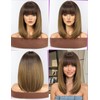 WOKESTAR Staright Wig with Fringe Synthetic Mid-length Layered Wigs for
