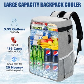 Backpack Cooler Insulated Leak Proof for Men Women 36 Cans Soft Cooler Backpack Insulated Waterproof Large Capacity Coolers Bag Portable for Lunch Camping Travel Picnic Hiking Light Grey