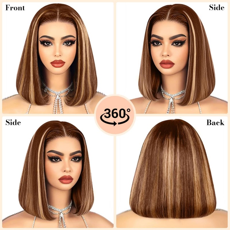 EAGERA Blonde Highlight Glueless Bob Human Hair Wigs 9x6 HD