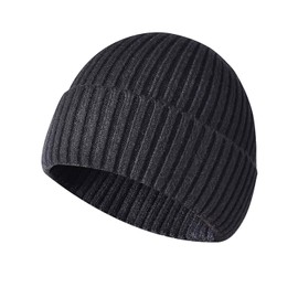 MAIAGO Fisherman Beanie, Wool Knit Cuff Short Watch Cap Fisherman Beanie Winter Warm Hats for Men Women Black