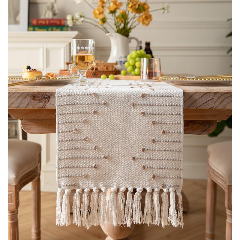 ZANZER Boho Table Runner 13 x 72.8 Inch Long Natural