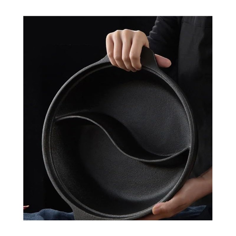Cast Iron Hot Pot with Divider, 12.5 Inch Dual-Sided Shabu