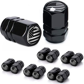 Dsycar 12 Pack American Flag Valve Stem Caps Black - Aluminum Tire Air Caps, Hexagon Design, with Rubber Ring, Universal fits Cars, Trucks, Motorcycles, Bicycles (Hexagon Black/American Flag)