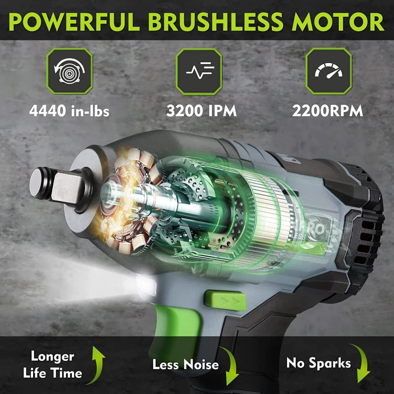 WORKPRO 1/2'' Cordless Impact Wrench Brushless 20V 1 Hour Fast