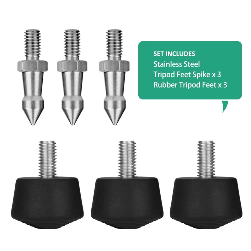 Rigych 6 PCS Rubber Tripod Foot Spike, 1/4”-20 Thread Anti-Slip